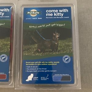 Cat harness and bungee cord leash.